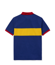 Polo Ralph Lauren Blue With Yellow Polo Chest Stripe And Red Collar Performance Polo Shirt 